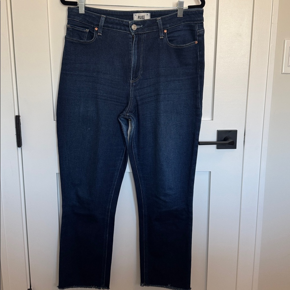 PAIGE Cindy Crop Jeans • Straight Leg • Dark Wash • Raw Hem